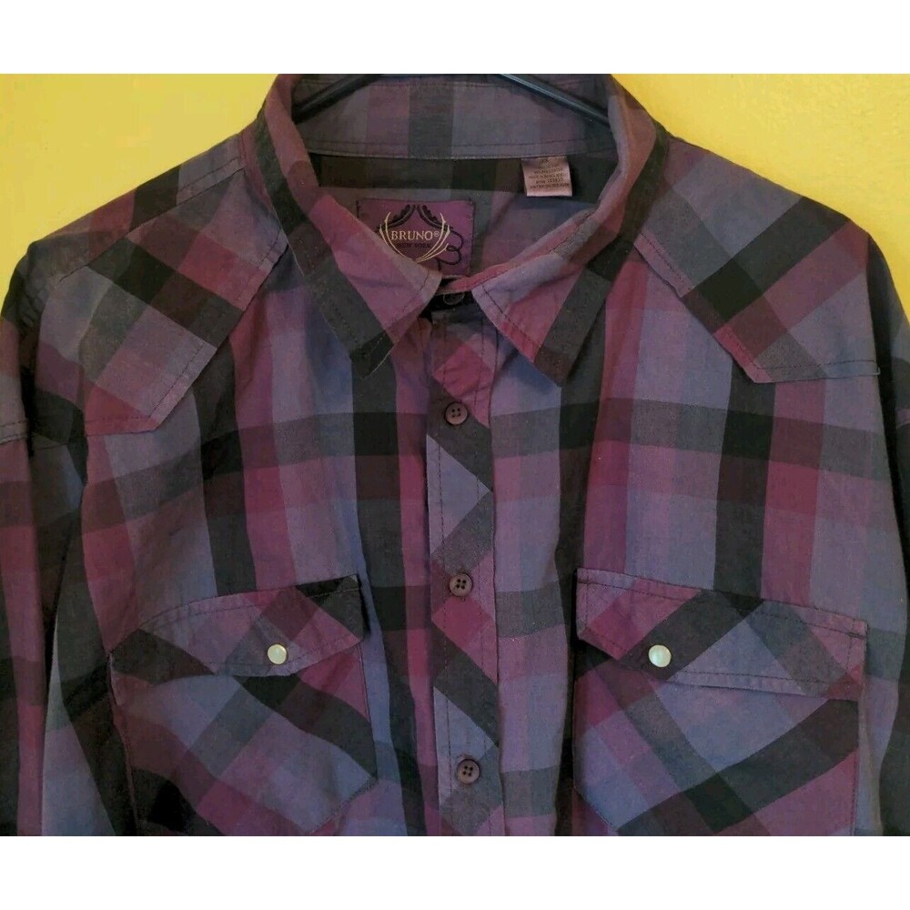 Bruno New York Womens 3X Western Shirt Purple Plaid Long Sleeve Pearl Button EUC